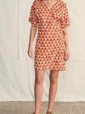 Faherty Willow Dress Coral Tie-Dye Floral Sundress